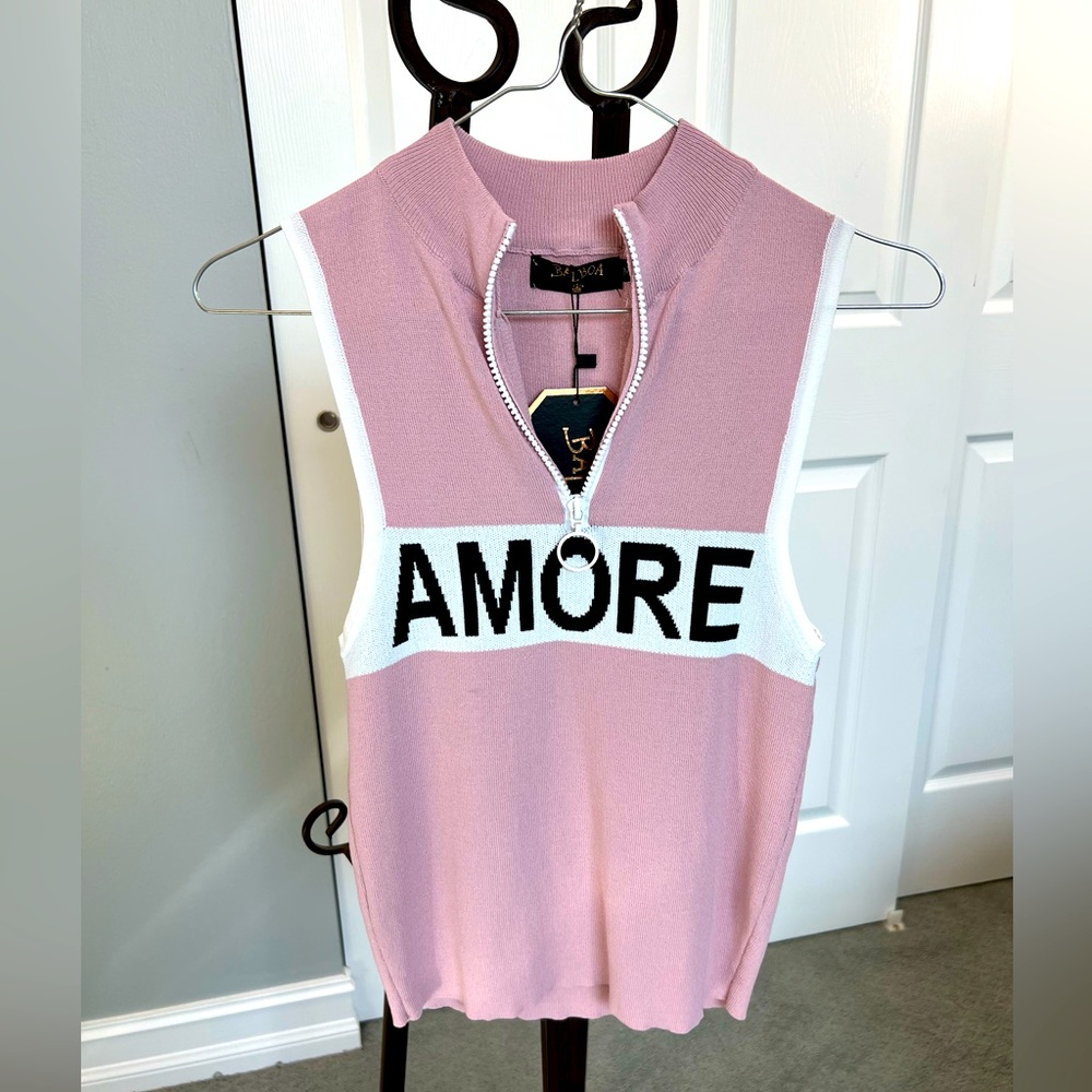 Balboa sleeveless half zip Amore top in pink, NWT